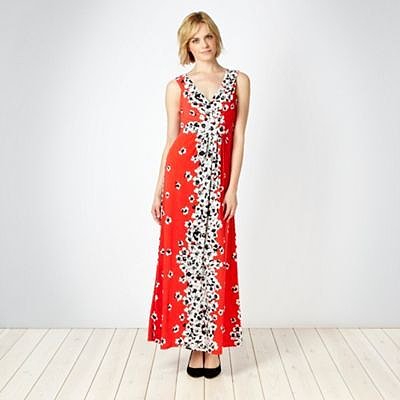 Red floral printed maxi dress