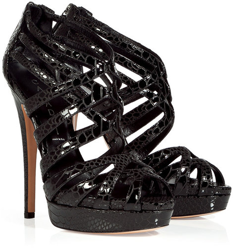 Casadei Black Python-Embossed Platform Sandals