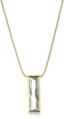 nOir "New Cubic Zirconia" Clear and Gold Modern Bar Necklace