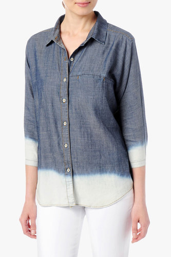 Bleach Hem Dolman Denim Shirt In Dark Indigo