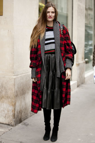 An unexpected play on punk with plaid and a leather midi-skirt.
An unexpected play on punk with plaid and a leather midi-skirt.