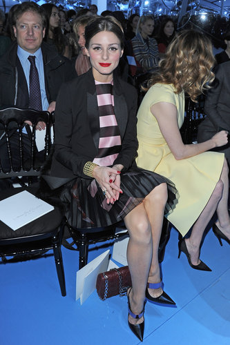 While sitting front row at Christian Dior, Olivia Palermo layered a dapper tuxedo blazer over a semi-sheer striped confection, then slipped on a pair of ankle-strap pumps.
While sitting front row at Christian Dior, Olivia Palermo layered a dapper tuxedo blazer over a semi-sheer striped confection, then slipped on a pair of ankle-strap pumps.