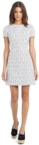Short-Sleeve Chambray Eyelet Shift Dress