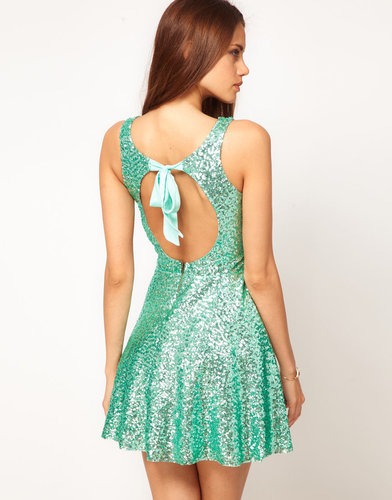 TFNC Sequin Dress with Open Back & Full Layered Prom Skirt