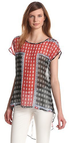 eight sixty Women's Diamond Block Sheer Print Top