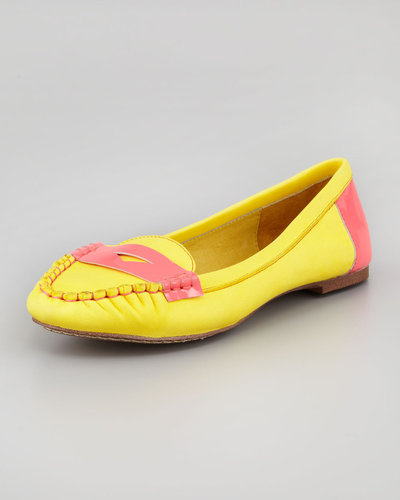 Jeffrey Campbell Neon-Trim Leather Driver, Yellow/Pink