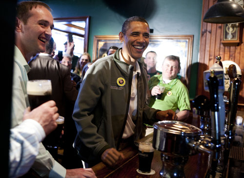 Barack Obama stopped by a bar to celebrate St. Patrick's Day in Washington DC in March 2012.
Barack Obama stopped by a bar to celebrate St. Patrick's Day in Washington DC in March 2012.