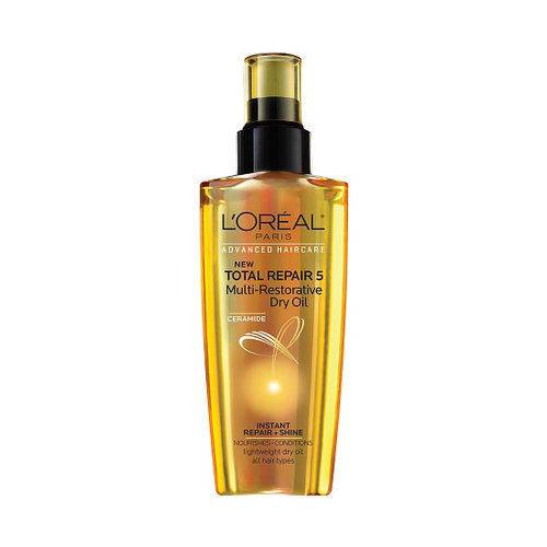 L'Oréal Total Repair 5 Multi-Restorative Dry Oil ($7) is the ultimate fly-away tamer. Apply the product to your hands before smoothing over hair for a high-shine finish.
L'Oréal Total Repair 5 Multi-Restorative Dry Oil ($7) is the ultimate fly-away tamer. Apply the product to your hands before smoothing over hair for a high-shine finish.
