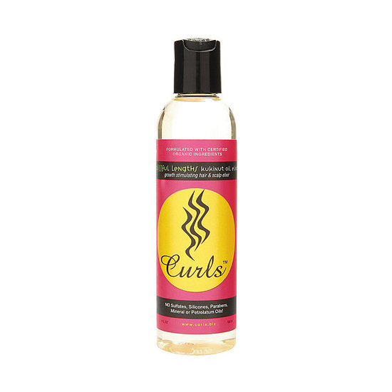 Formulated with curly girls in mind, Curls Blissful Lengths Kukinut Oil Elixir ($9) encourages hair growth when applied to the scalp. It can also be used to protect hair during heat styling.
Formulated with curly girls in mind, Curls Blissful Lengths Kukinut Oil Elixir ($9) encourages hair growth when applied to the scalp. It can also be used to protect hair during heat styling.