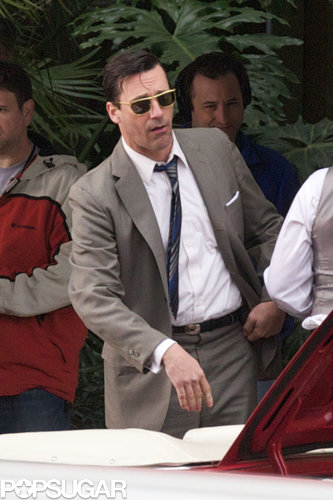 Jon Hamm Hitches a Ride With John Slattery on the Mad Men Set Jon Hamm Hitches a Ride With John Slattery on the Mad Men Set