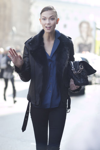 Karlie Kloss layered up in fur and denim.
Karlie Kloss layered up in fur and denim.