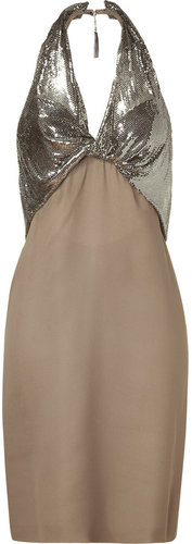 Azzaro Taupe and Silver Embellished Halter Dress