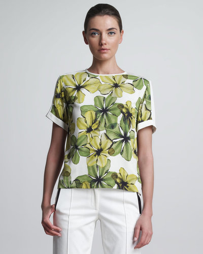 Jason Wu Flower-Print T-Shirt, Lime/Ivory