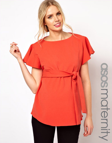 ASOS Maternity Top With Fluted Sleeves And Belted Waist