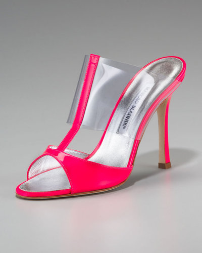 Manolo Blahnik Rip Patent & Vinyl T-Strap Slide