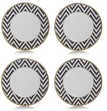 Color Studio Blue/Gold Zigzag Accent Plate, Set of 4