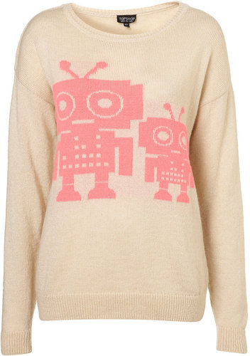 Knitted Fluro Robot Motif Jumper