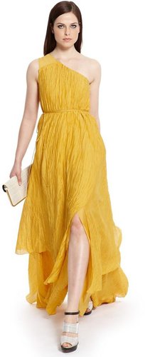 One-Shoulder Textured Silk ‘Diliett’ Floor-Length Dress by BOSS Black