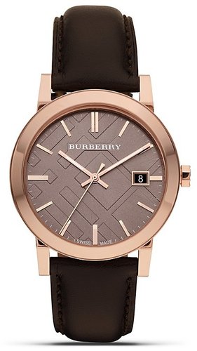 Burberry Leather Watch with Check Face, 38mm