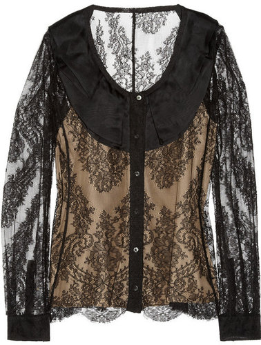 Valentino Roma Organza-collar lace blouse