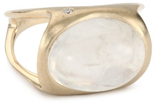 Shaesby 14k Yellow Gold Cabochon Ring with Diamond