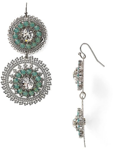 RJ Graziano Silver And Mint Green Double Drop Earrings