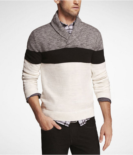 Color Block Shawl Collar Sweater