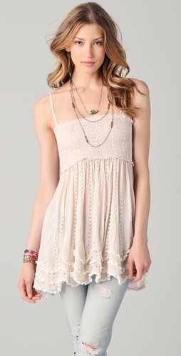 Free People Embroidered Waves Hem Slip Top