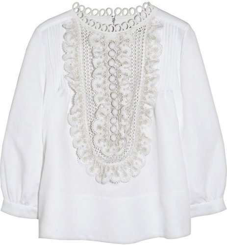 Chloé Broderie anglaise-ruffled linen-blend blouse
