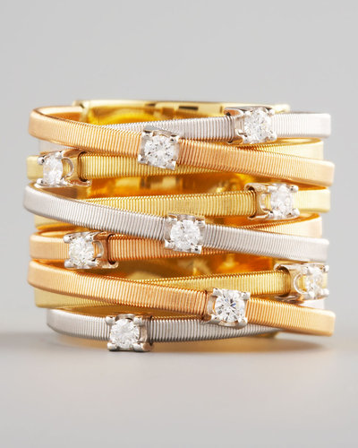 Marco Bicego Goa Diamond Mixed-Gold Ring, 9 Stack