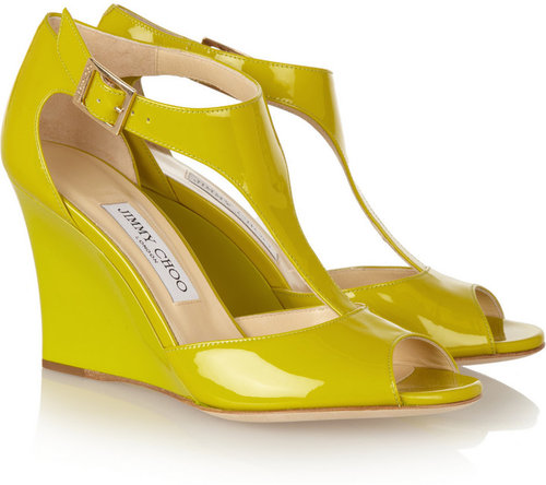 Jimmy Choo Token patent-leather T-bar wedge sandals