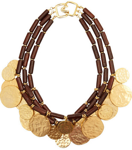 Kenneth Jay Lane Wood and metal disc necklace