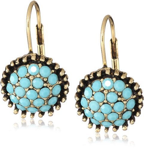 Yochi Turquoise Stone Burst Brim Hoop Earrings