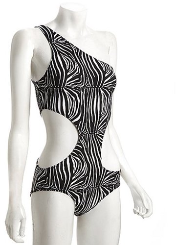 Norma Kamali black and white zebra print zigzag cutout one piece swimsuit