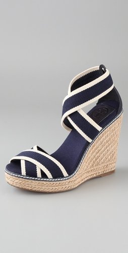 Tory Burch Contrast Elastic Wedge Espadrilles