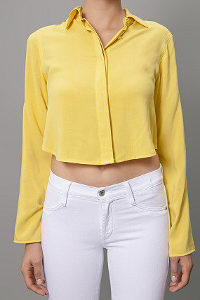 Odylyne Tawnie Cropped Button Down Shirt Dandelion