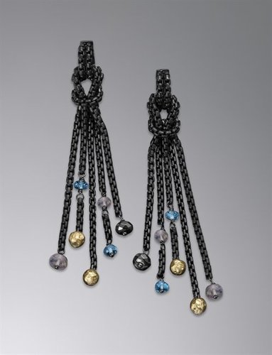 Chain Earrings, Blue Topaz