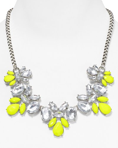 Aqua Yellow Flower Crystal Necklace, 18"