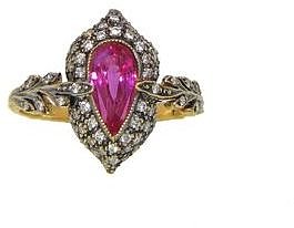 Cathy Waterman Pink Sapphire Double Leaf Arabesque Ring in Blackened 22 Karat