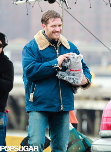 Tom Hardy Cuddles Up to a Canine Costar on Set Tom Hardy Cuddles Up to a Canine Costar on Set