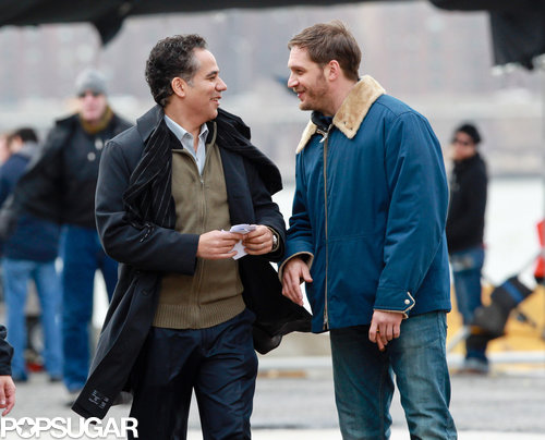 Tom Hardy Cuddles Up to a Canine Costar on Set Tom Hardy Cuddles Up to a Canine Costar on Set