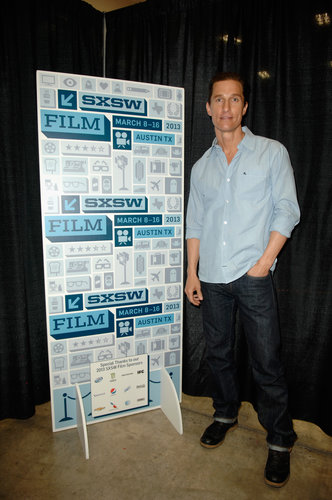 Matthew McConaughey posed in the greenroom at SXSW.
Matthew McConaughey posed in the greenroom at SXSW.