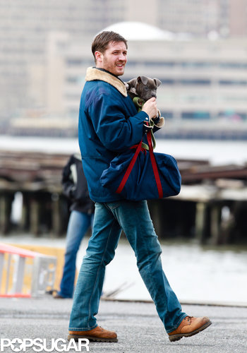 Tom Hardy Cuddles Up to a Canine Costar on Set Tom Hardy Cuddles Up to a Canine Costar on Set