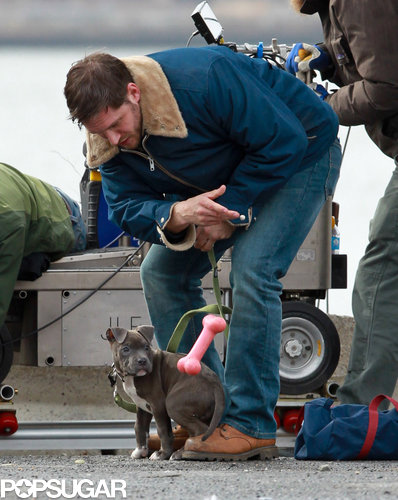 Tom Hardy played with the dog on set.
Tom Hardy played with the dog on set.