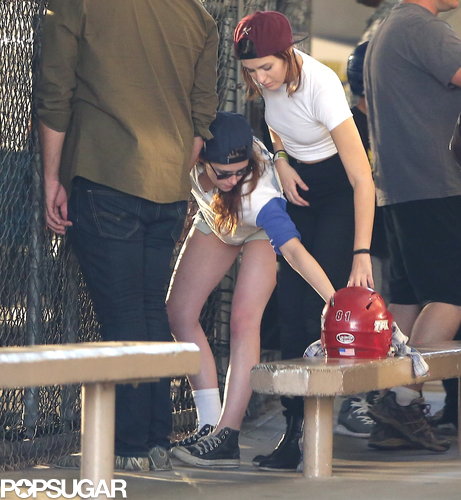 Kristen Stewart and Taylor Lautner hung out at the batting cages with friends.
Kristen Stewart and Taylor Lautner hung out at the batting cages with friends.