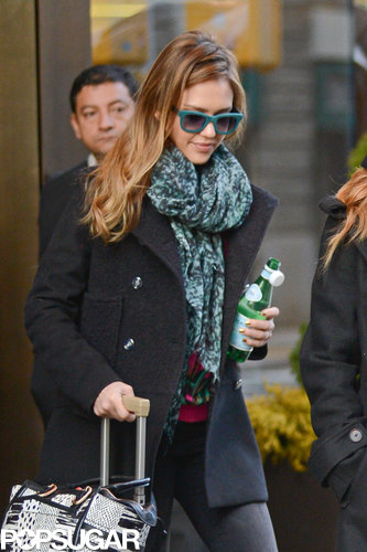 Jessica Alba wore a blue scarf and matching sunglasses.
Jessica Alba wore a blue scarf and matching sunglasses.