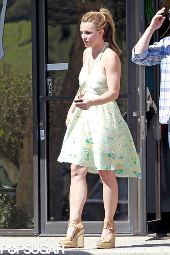 Britney Spears wore a green sundress in LA.
Britney Spears wore a green sundress in LA.