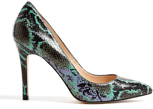 Lucy Choi London Green Snake Print Goldstone High Heel Shoe
