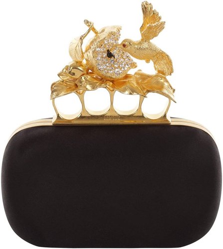 Black Satin Apple & Hummingbird Skull Knucklebox Clutch