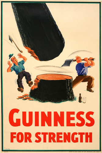 "Guinness for strength" became a popular tagline in the 1930s and pictured people performing incredible feats of strength thanks to the brew.
"Guinness for strength" became a popular tagline in the 1930s and pictured people performing incredible feats of strength thanks to the brew.